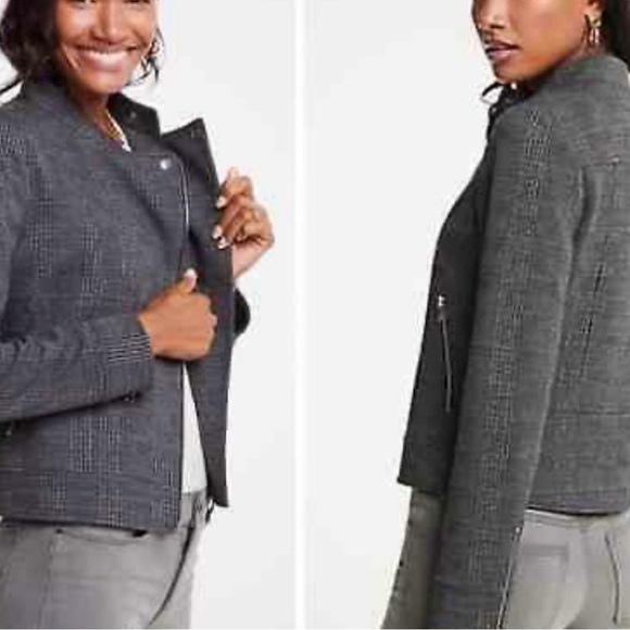 Ann Taylor Plaid Knit Moto Jacket in Gray Plaid size 6 - Picture 5 of 11